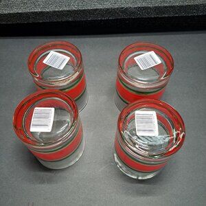 VTG Culver Glasses Red Green Gold Christmas 4" Tall Old Fashioned NIB Barware